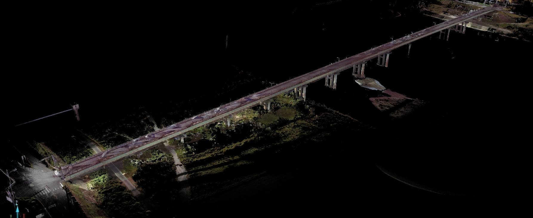 ドローンの空撮測量とレーザースキャナのデータを組み合わせた橋梁管理の手法です